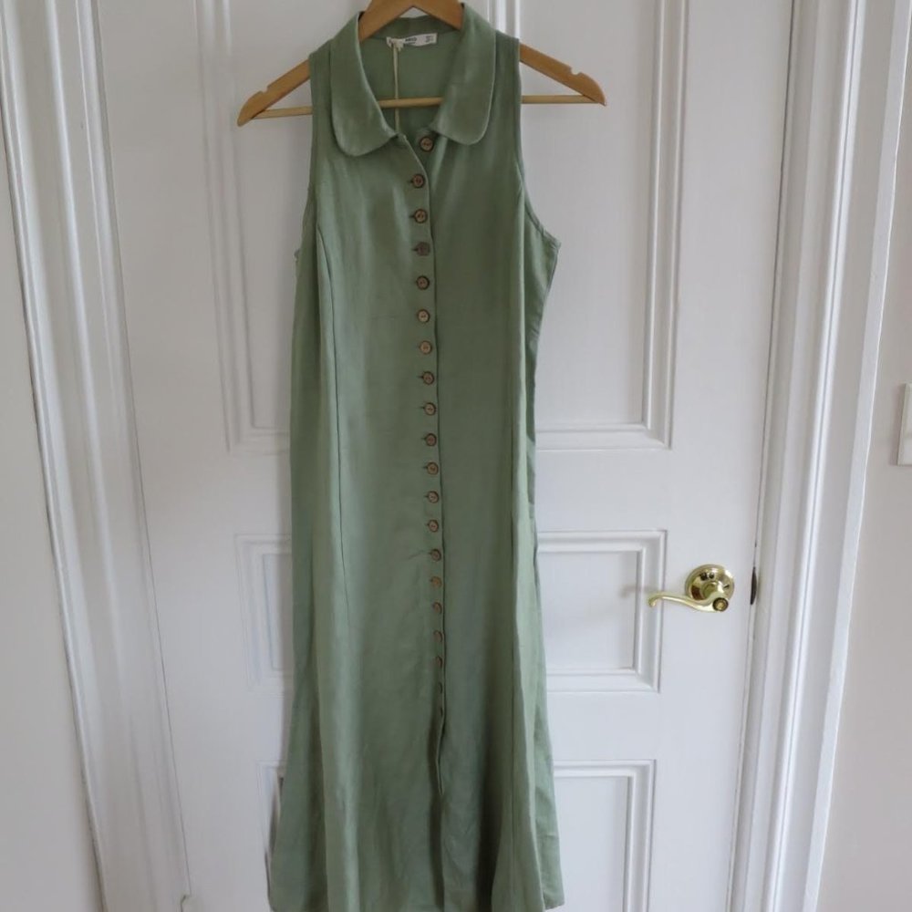 linen-blend buttoned dress